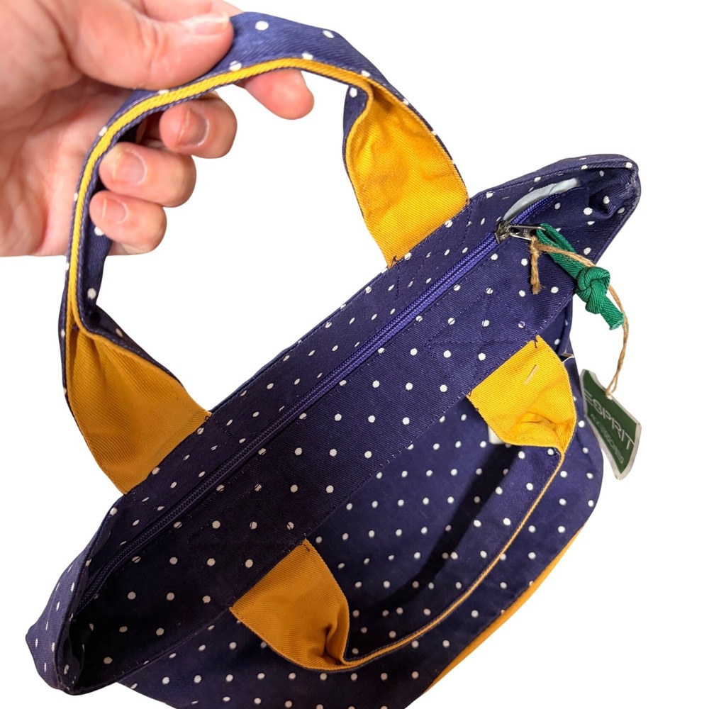 Deadstock Vintage ESPRIT Navy Polka Dot Canvas Zip Tote Bag NWT 90s Y2K Preppy - Picture 3 of 11